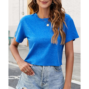 Camiseta Corta Oversize Personalizada para Mujer, de Algodón, Corte Holgado, Lisa, Estilo Urbano, Manga Corta, Informal, para Verano - Product Image 4