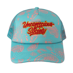 Gorra Trucker Estampada Unconscious Society, Diseño Turquesa y Rosa, Malla Transpirable en la Parte Trasera, Estilo Urbano Unisex, Casual, Primavera Verano - Product Image 6