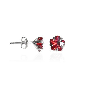 Boucles d'oreilles clous en argent sterling 925 avec fleur de rubis, bijoux en pierres précieuses rouges pour femmes et jeunes filles, à porter lors de mariages et de fêtes - Product Image 2