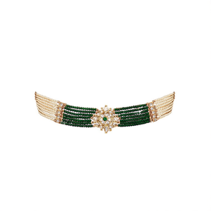 Collier ras-de-cou plaqué or 18 carats de créateur, orné de pierres de cristal, de perles et de breloques pour soirée - 10575552DGR - Product Image 2