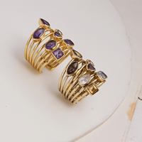 Anillo de diseño moderno, hecho a mano, de latón ajustable, con múltiples gemas naturales y amatista, para mujer, al por mayor