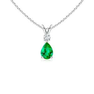 14K Gold IGI Certified 7x5MM 0.6Carat Pear Cut Natural Green <b>Emerald</b> & Diamond V Bale <b>Pendant</b> IGI Certified Fine Jewelry <b>Pendant</b> - Product Image 1