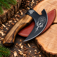 Hache à pizza viking forgée à la main en acier inoxydable, coupe-pizza de style hachelette, outil de cuisine unique, cadeau artisanal pour lui, bois d'olivier