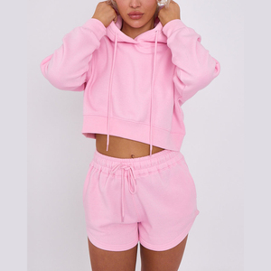 Conjunto Deportivo de Dos Piezas para Mujer, Sudadera con Capucha Rosa, Pantalones Cortos de Felpa, Corte Holgado, Informal, para Primavera/Verano - Product Image 3