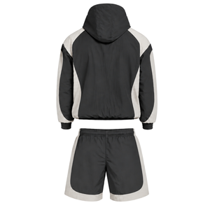 <b>Mens</b> Charcoal <b>Black</b> Neutral Nylon Quarter Zip Hoodie <b>Shorts</b> Set Colorblock Athletic Gym Running Casual Sports Outfit - Product Image 2