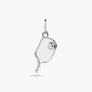 Breloques pour raquettes de pickleball en or massif 14K 18K avec diamant solitaire taille ronde cultivé en laboratoire, pendentifs raffinés, minimalistes, de luxe et ludiques pour le sport - Product Image 5