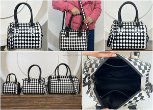 New Checkered Design Custom logo OEM ODM Genuine <b>Leather</b> Medium Size Duffel Travel Bags for Men & Women Wholesale Carry Duffle - Product Image 3
