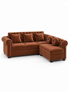 Sofá Contemporáneo Esmeralda Origin Terracota con Botones, Respaldo Acolchado Ecológico y Brazos Enrollados para Apartamento, Sala de Estar o Villa - Product Image 1