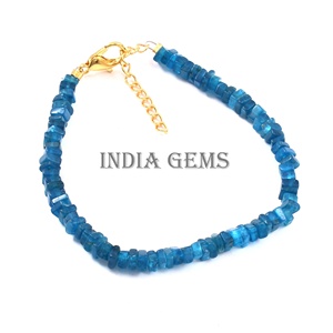 Apatite Perles de pierres précieuses Forme carrée Réglable Perlé Dainty Bracelet Bleu Apatite Or Bijoux Cadeau Pour Elle Femmes naturel - Product Image 2