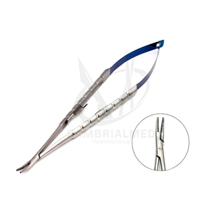 Porte-aiguilles chirurgical Castroviejo 18 cm droit courbé à verrouillage queue bleue manuel certifié CE Instruments de chirurgie générale - Product Image 1