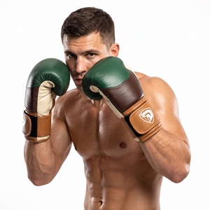 Gants de boxe verticaux portables en cuir vert et marron Dumela International 16 Oz, équipement d'entraînement professionnel, design avec logo - Product Image 3