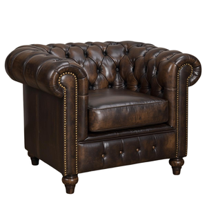 Sofá Individual Chesterfield Clásico de Cuero Marrón con Botones Decorativos y Brazos Enrollados, Sofá Vintage para Sala de Estar, Oficina, Hotel - Product Image 2