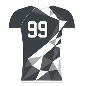 Maillot de compression athlétique gris anthracite et blanc à manches courtes, col ras du cou, motif géométrique, pour entraînement de performance et sports de rame - Product Image 2