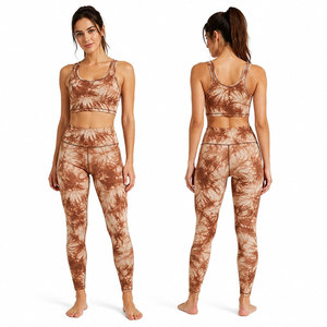 Conjunto de Yoga Tie Dye, Top Corto y Leggings de Cintura Alta, Dos Piezas, Spandex Poliéster, Elástico en Cuatro Direcciones, Ropa Deportiva sin Costuras para Mujer - Product Image 2