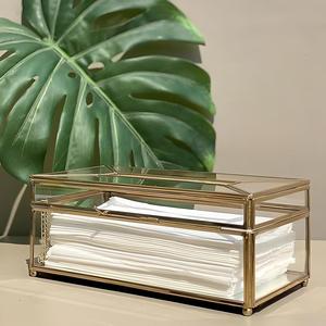 Modern Glass Tissue Box Cover Decorative Gold Frame Tissue Holder for Home Hotel Restaurant Bathroom Vanity <b>Coffee</b> <b>Table</b> Décor - Product Image 2