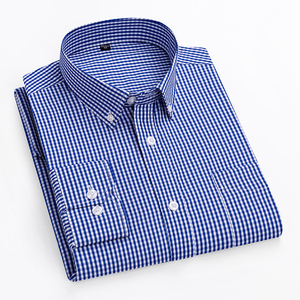 Chemises à manches longues pour hommes en coton 100% tissé, logo sur le devant, motif à carreaux, respirantes, séchage rapide, écologiques, décontractées - Product Image 5