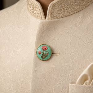 Botones de latón con diseño floral redondo en esmalte verde menta y flor rosa para joyería formal masculina - Product Image 2