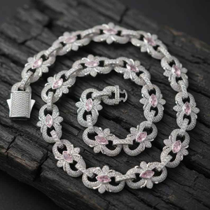 Lab Grown Diamond Floral Link Chain Bracelet Set Iced Out Hip Hop Jewelry Luxury <b>Statement</b> <b>Necklace</b> Bracelet Unisex Gift - Product Image 3