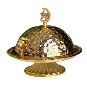 Wholesale High Quality Hammered Metal Date <b>Pot</b> With Tray Decorative Gold & Silver Serving Bowl For Dates Nut And Sweets - Product Image 3