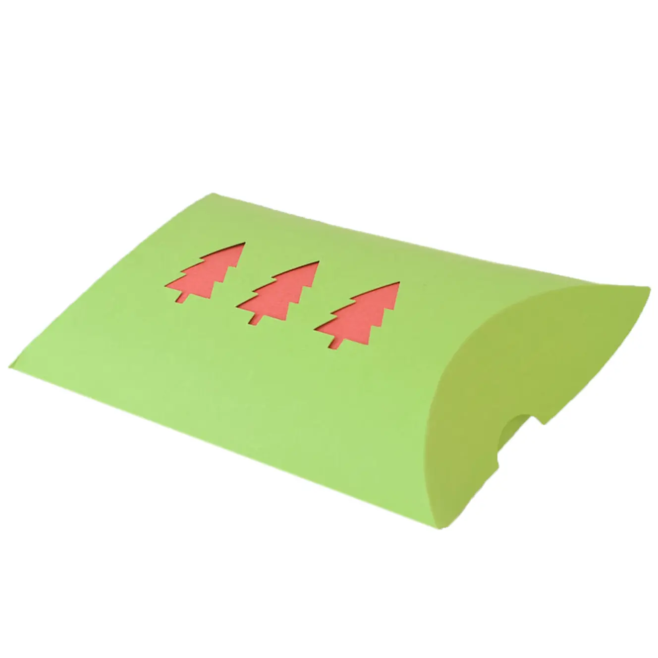 Green Christmas Trees Die Cut Small Snack Biscuits Paper Pillow Box Packaging With New Design Wholesale