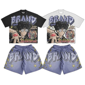 Ensemble court deux pièces pour homme, style streetwear, imprimé personnalisé, 100% coton biologique, écologique, couleur unie, t-shirt et short - Product Image 1