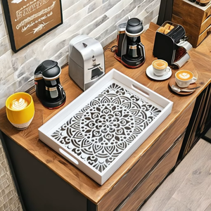 REHMAN CRAFT Single-Tier Bone Inlay Handpainted <b>Tray</b> Eco-Friendly Non-Toxic Portable Feature <b>Black</b> White Rectangle Shape <b>Serving</b> - Product Image 2