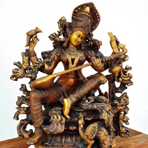 รูปปั้นทองสัมฤทธิ์ saraswati ทำด้วยมือแบบดั้งเดิมการออกแบบทางศาสนาสำหรับตกแต่งบ้านดิวาลีและการขึ้นบ้าน - Product Image 3