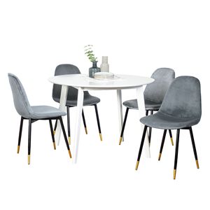 Set da Pranzo Contemporaneo Lassan 5 Pezzi, Tavolo Rotondo Bianco con 4 Sedie per Sala da Pranzo - Product Image 2