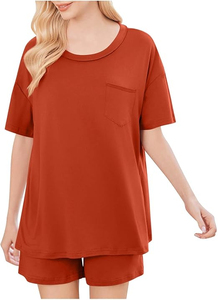 Ensemble décontracté 2 pièces pour femme : short et haut à manches courtes en coton, couleur unie, coupe ample et respirante, idéal pour l'été - Product Image 3