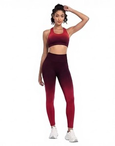 Gradient Color Yoga Set Women 2 Piece Racerback Crop Top High Waist Full Length <b>Leggings</b> <b>Seamless</b> Quick Dry Sport Wear - Product Image 4