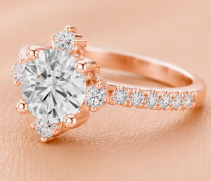 Round Cut Diamond <b>Statement</b> <b>Ring</b> with Baguette Side Stones in Yellow White and Rose Gold Fine Jewelry Design - Product Image 5