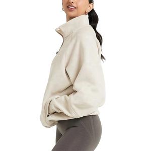 Wholesale Custom Logo Adjustable Hem Cord Half <b>Zip</b> Pullover Classic Essentials Lounge Oversized Women's <b>1</b>/<b>2</b> <b>Zip</b> <b>Sweatshirt</b> - Product Image 2