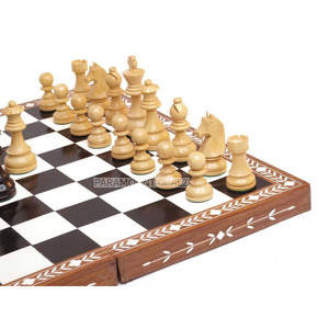 Handcrafted <b>Wooden</b> <b>Chess</b> <b>Set</b> With Bone Inlay Border And Carved Pieces Elegant Folding Board Game & Strategy For Family Enjoyment - Product Image 3