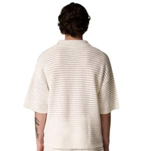 Polo Homme Blanc Tricoté Oversize à Manches Courtes, Maille Texturée, Décontracté, Haut d'Été Ample, Pull Polo OEM - Product Image 4