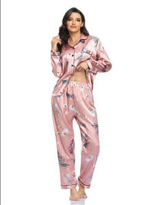 Ensemble de pyjama en tricot polyester/coton pour femmes, col roulé, manches longues, taille élastique, fermeture à cordon, respirant, séchage rapide, décontracté - Product Image 1