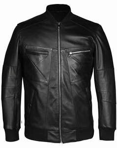 Blouson de motard en cuir véritable haut de gamme pour homme 2026, col montant, fermeture éclair, couleur unie, coupe classique, style automne - Product Image 2