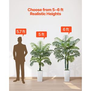 Grand palmier artificiel Areca blanc de 1,5 m pour extérieur, plante tropicale artificielle en soie avec pot, idéal pour la décoration au sol - Product Image 6