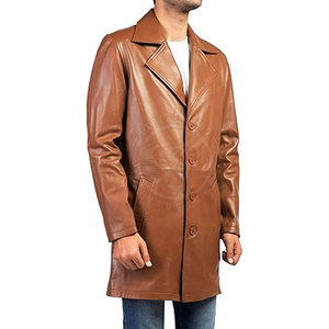 Manteau en cuir classique pour homme, style long élégant, matière confortable et durable, idéal pour les tenues d'hiver et les occasions formelles - Product Image 5