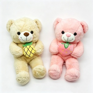 Ensemble de 2 ours en peluche personnalisés, ours beige avec ananas en peluche, ours rose avec fraise en peluche - Product Image 1