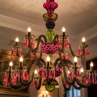 Lustre en cristal rose et vert coloré, luminaire suspendu de luxe pour villa, hôtel, décoration intérieure classique