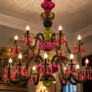 Lámpara de Araña de Cristal Rosa y Verde, Lujosa, Colgante, para Techo, para Villa, Hotel, Decoración Interior Clásica - Product Image 3