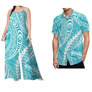 Fashion Casual Couple <b>Set</b> Polynesian Plus Size Clothing Cozy Polyester Cotton Samoan Women Romper Men Button Tops Shirt Two <b>Sets</b> - Product Image 4