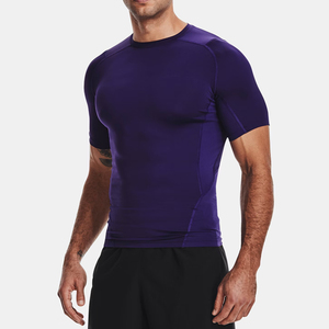 T-shirt en tricot à manches courtes pour homme, col rond, couleur unie, coupe ajustée, séchage rapide, sportif, violet, longueur normale, t-shirt de sport - Product Image 1