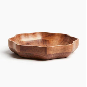 Bol de service léger en bois d'acacia, fait main, design luxueux, durable, compatible lave-vaisselle, pour la cuisine, la décoration de table et les fêtes - Product Image 1