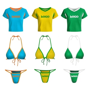 Conjunto de Bikini Micro Mini de 2 Piezas para Mujer, Sexy, Personalizado OEM, Traje de Baño Estampado con Camiseta a Juego, Ropa de Playa - Product Image 4