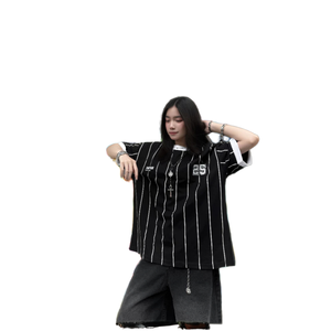 Camiseta unisex Boxy Snaketeam a rayas de gran tamaño estilo callejero impreso en talla grande transpirable para hombres y mujeres - Product Image 5