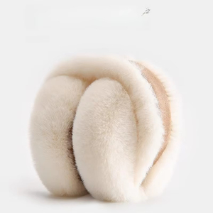 Couvre-oreilles en fourrure de lapin pelucheux beige, cache-oreilles moelleux pour femmes et filles, hiver - Product Image 3