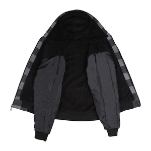 Sweat-shirt en flanelle à capuche à fermeture éclair, motif écossais noir et gris, coupe classique, décontracté, pour l'hiver, prix d'usine - Product Image 6