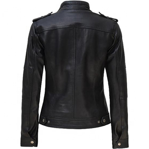 Women Real Leather <b>Jacket</b> Black Punk Rock Moto Bomber Slim Fit Outerwear Coat Top Selling Trendy Fashion Lady <b>Gothic</b> Streetwear - Product Image 3