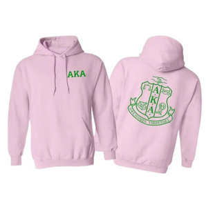 Alpha <b>Kappa</b> Alpha Crest <b>Hoodie</b> Light Pink Green Embroidery Unisex Casual Pullover Sweatshirt in Cotton Fleece - Product Image 1
